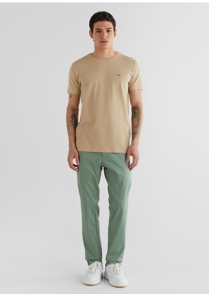 Bej Bisiklet Yaka Slim Fit Kısa Kollu Erkek T-Shirt modelleri