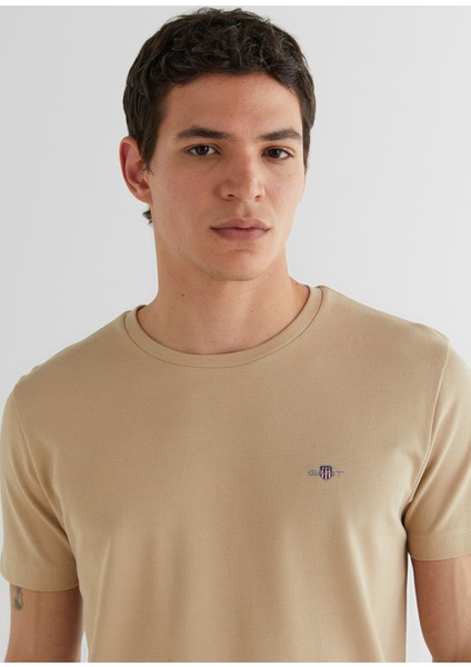 Bej Bisiklet Yaka Slim Fit Kısa Kollu Erkek T-Shirt fırsatları