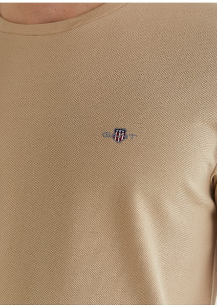 Bej Bisiklet Yaka Slim Fit Kısa Kollu Erkek T-Shirt indirimleri