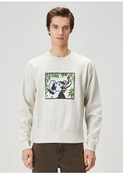 Açık Gri Baskılı Sweatshirt