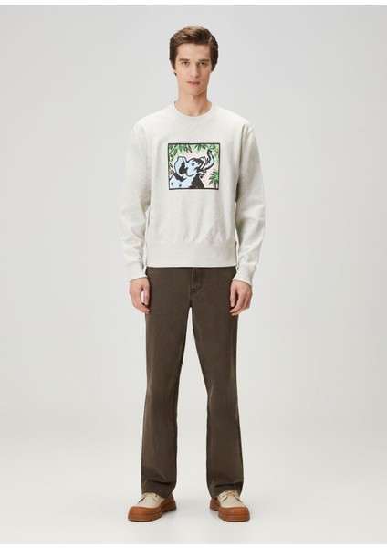 Açık Gri Baskılı Sweatshirt