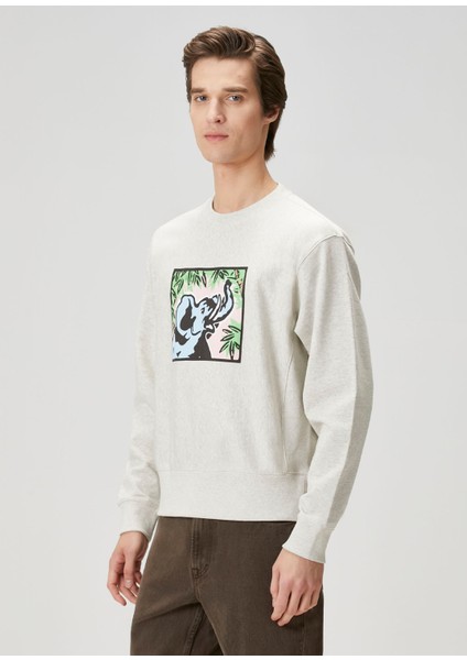 Açık Gri Baskılı Sweatshirt