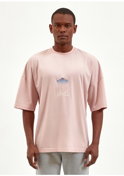 Yağmur Bulutu Pudra Oversize T-Shirt