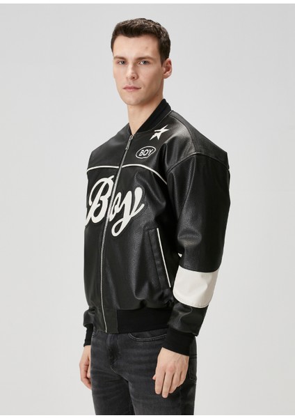 Star Boy Siyah Logo Nakışlı Varsity Mont modelleri