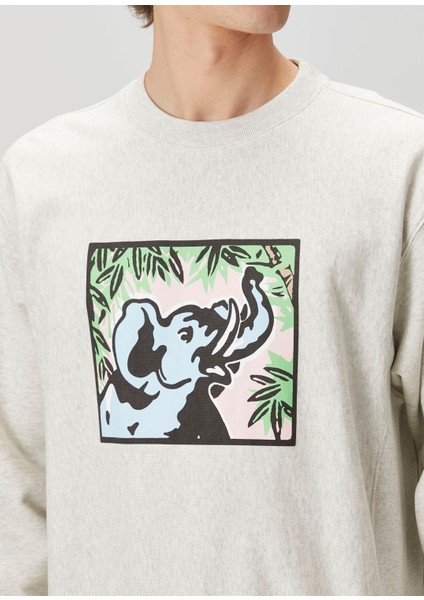Açık Gri Baskılı Sweatshirt