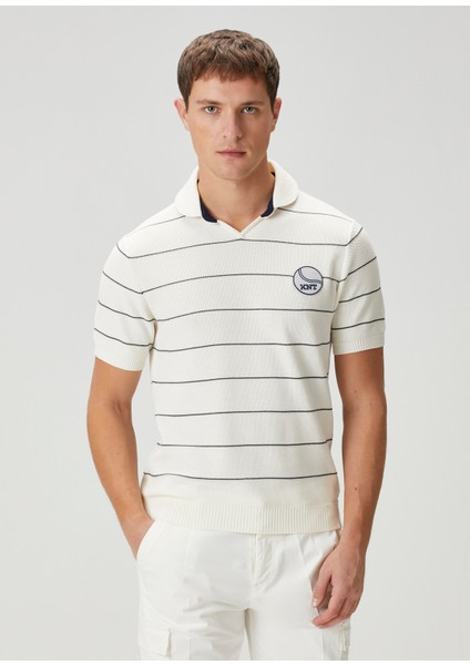 Mavi Beyaz Polo Yaka Çizgili T-Shirt