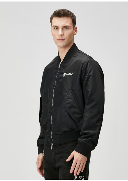 Siyah Logo Nakışlı Bomber Mont modelleri