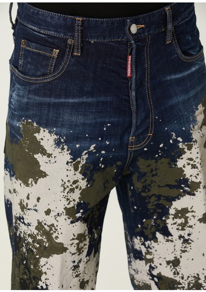 Loose Fit Lacivert Kamuflaj Detaylı Jean Pantolon fırsatları