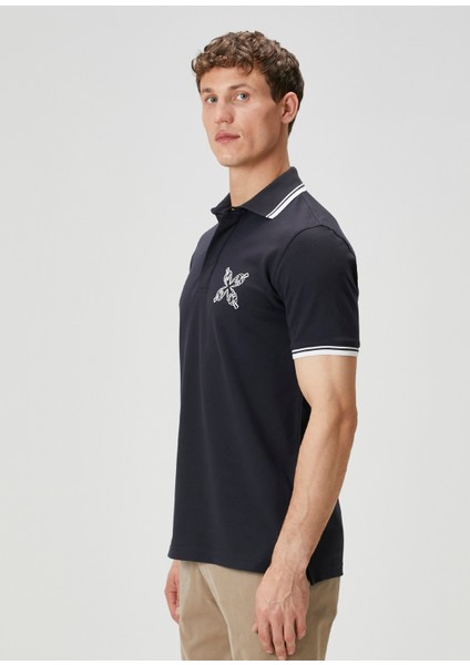Lacivert Polo Yaka Baskılı T-Shirt modelleri