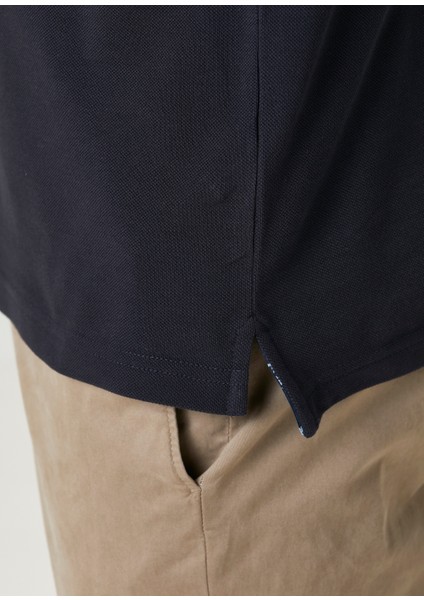 Lacivert Polo Yaka Baskılı T-Shirt
