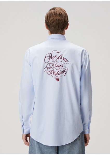 Regular Fit Slogan Vignes Açık Mavi Gömlek