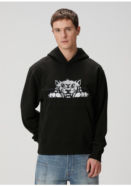 Siyah Kapüşonlu Sweatshirt