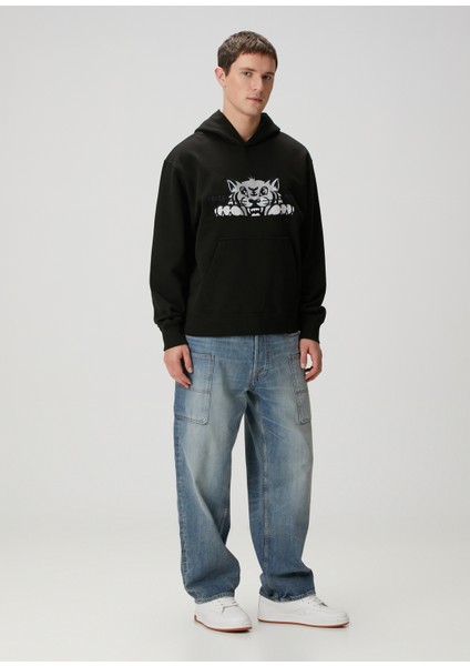 Siyah Kapüşonlu Sweatshirt