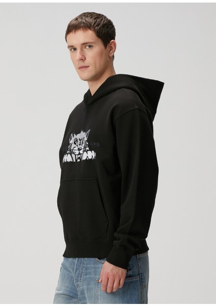 Siyah Kapüşonlu Sweatshirt