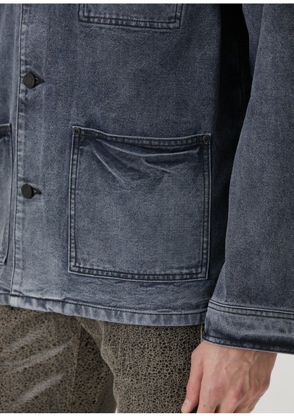 Siyah Yakası Kadife Garnili Denim Ceket