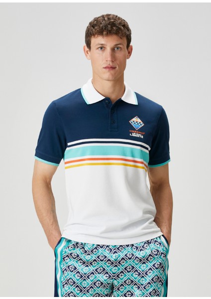 Mavi Beyaz Polo Yaka Organik Pamuk T-Shirt
