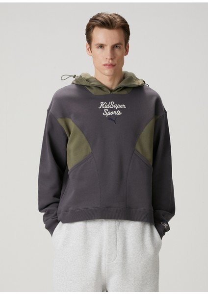 x Kidsuper Koyu Gri Kapüşonlu Sweatshirt