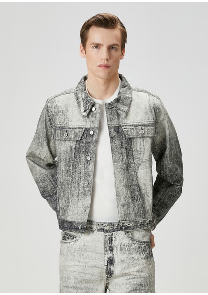 Gri Siyah Organik Pamuk Denim Ceket