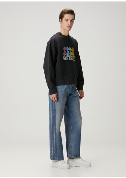 Siyah Logo Baskılı Yıpratma Detaylı Sweatshirt fiyatları