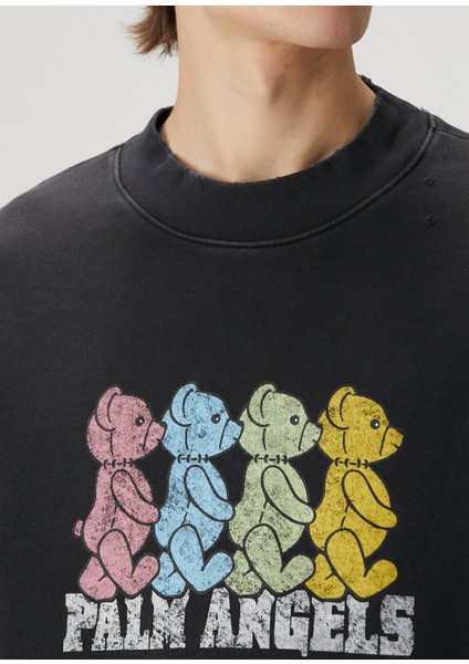 Siyah Logo Baskılı Yıpratma Detaylı Sweatshirt indirimleri