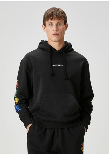 Relaxed Fit Siyah Kapüşonlu Sweatshirt