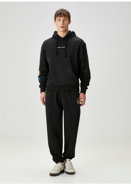 Relaxed Fit Siyah Kapüşonlu Sweatshirt