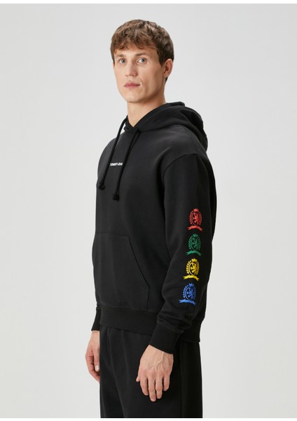 Relaxed Fit Siyah Kapüşonlu Sweatshirt