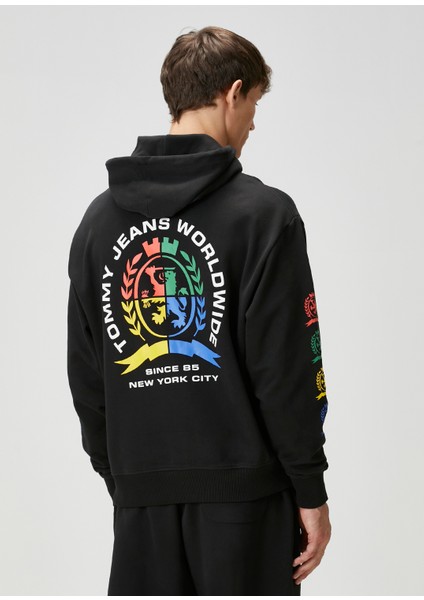 Relaxed Fit Siyah Kapüşonlu Sweatshirt