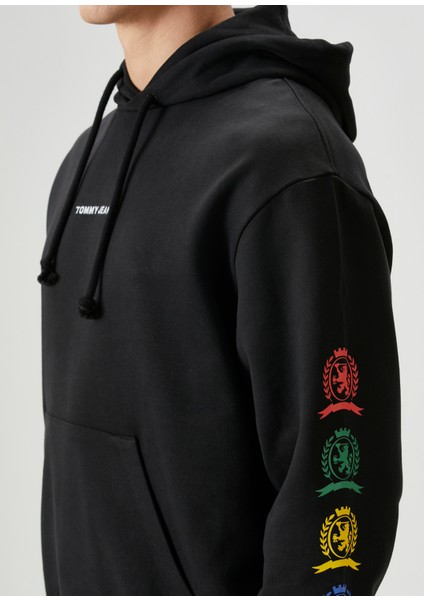 Relaxed Fit Siyah Kapüşonlu Sweatshirt