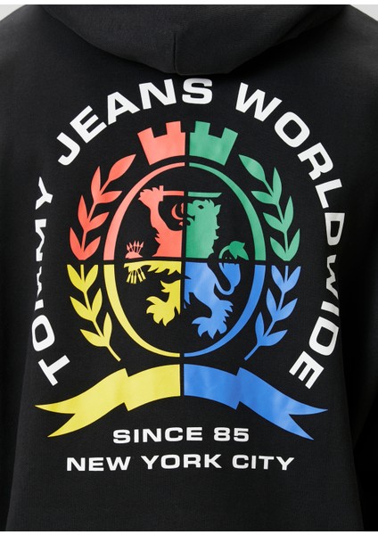 Relaxed Fit Siyah Kapüşonlu Sweatshirt