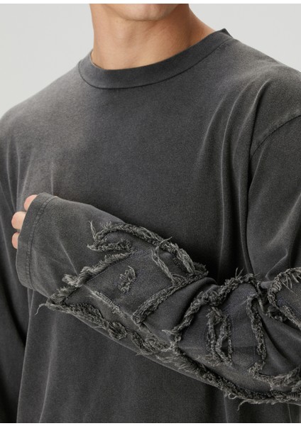 Koyu Gri Organik Pamuk Uzun Kollu T-Shirt indirimleri