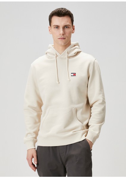 Regular Fit Bej Kapüşonlu Sweatshirt