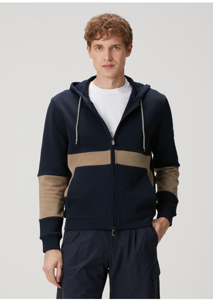 Lacivert Bej Kapüşonlu Sweatshirt