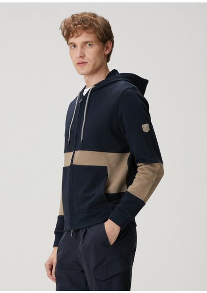Lacivert Bej Kapüşonlu Sweatshirt