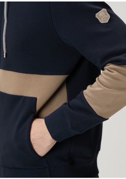 Lacivert Bej Kapüşonlu Sweatshirt
