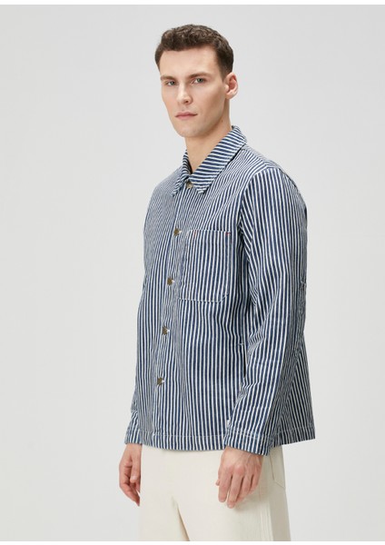 Indigo Çizgi Desenli Denim Ceket modelleri