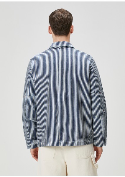 Indigo Çizgi Desenli Denim Ceket fırsatları
