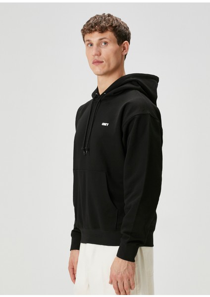 Siyah Kapüşonlu Logo Baskılı Sweatshirt modelleri