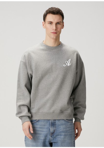 Gri Logo Nakışlı Sweatshirt