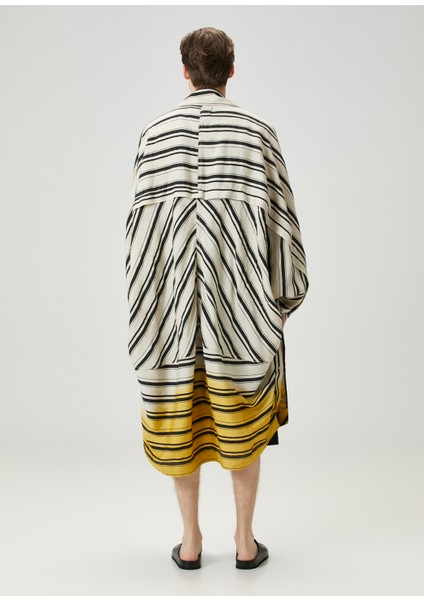 Colorblocked Çizgili Keten Parka
