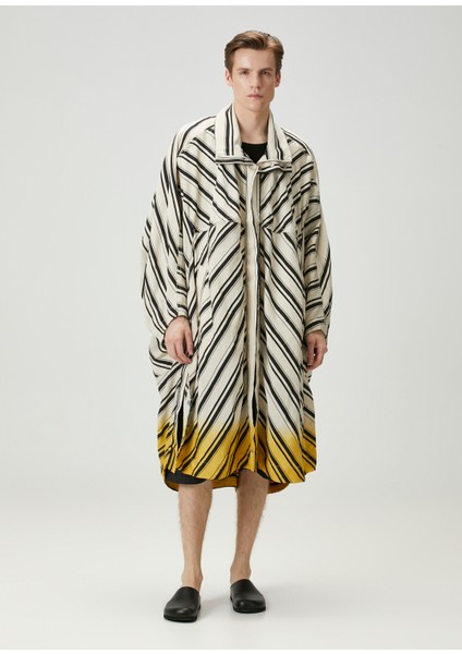 Colorblocked Çizgili Keten Parka