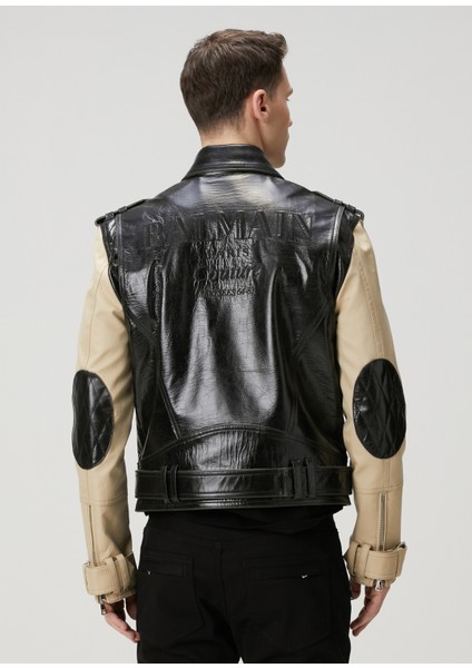 Siyah Kemerli Deri Biker Ceket