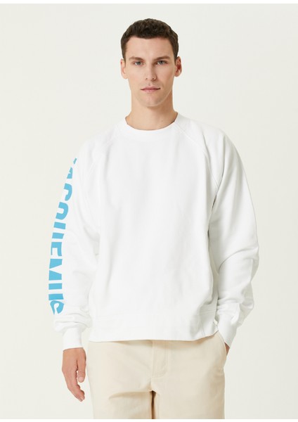 Beyaz Logo Baskılı Sweatshirt