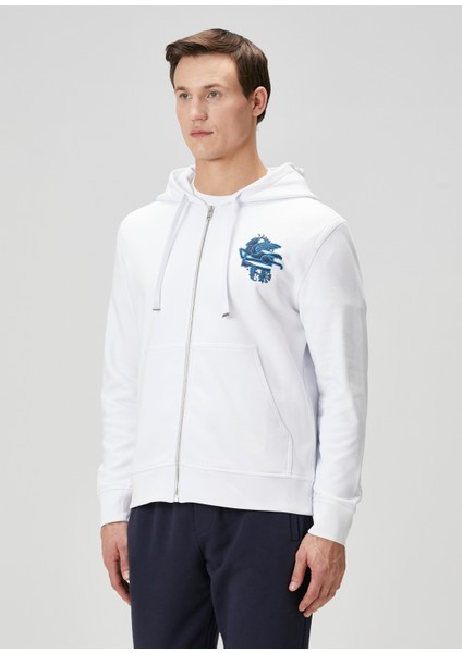 Beyaz Kapüşonlu Logo Nakışlı Sweatshirt modelleri