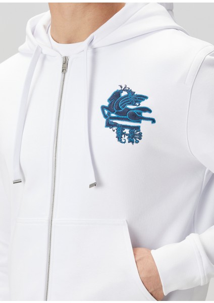 Beyaz Kapüşonlu Logo Nakışlı Sweatshirt indirimleri