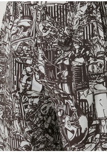 Koyu Gri Figür Desenli Pantolon