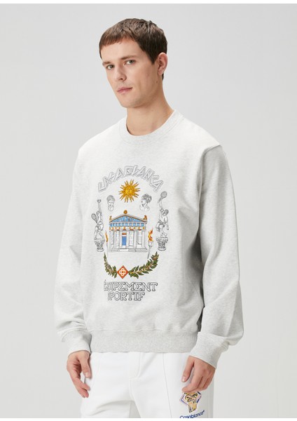 Gri Figür Nakışlı Organik Pamuk Sweatshirt modelleri