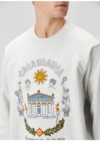 Gri Figür Nakışlı Organik Pamuk Sweatshirt indirimleri