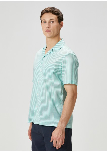 Camicia Turkuaz Beyaz Çizgili Kısa Kollu Gömlek modelleri