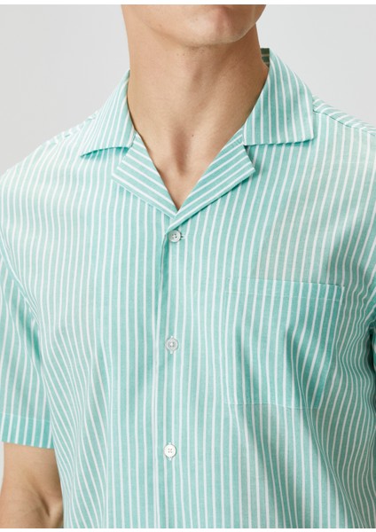 Camicia Turkuaz Beyaz Çizgili Kısa Kollu Gömlek indirimleri